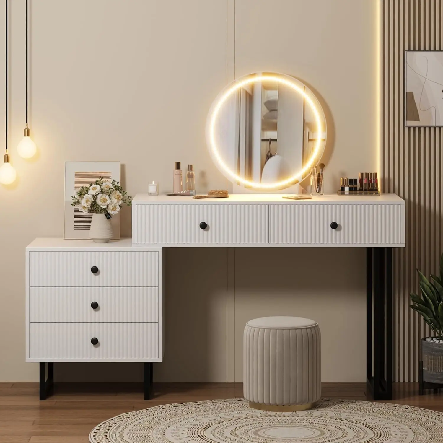 Vanity Desk with Mirror and Lights 3-Color LED Light Vanity Desk with Mirror and Lights 3-Color LED Light