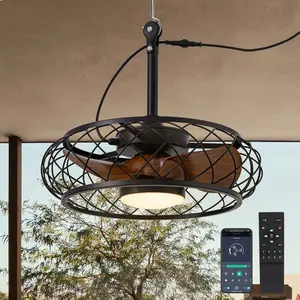 Low Profile Ceiling Fan with Light Remote Control Waterproof  Farmhouse Chandelier Adjustable Hanging Dimmable Modern LED Chandelier for Bedroom Gazebo Patio Pergola Vintage Farmhouse Iron Chandelier Lamp 6 Wind Speeds