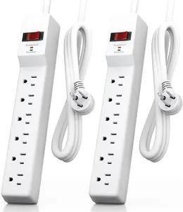 2 Pack Surge Protector (980 Joules), Flat Plug Power Strip, 4FT Extension Cord with Multiple Outlets, 6 Outlets, ETL Listed, 14 Gauge, Wall Mountable for Home Office Garage, White