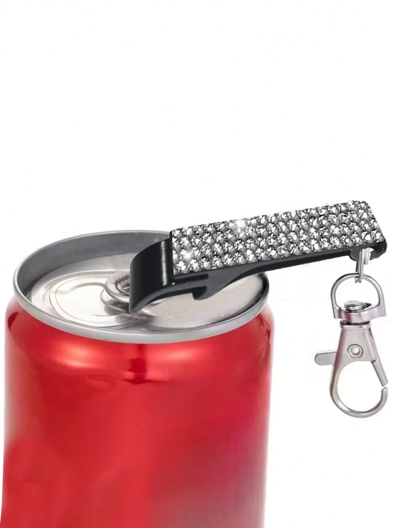 Easy-to-use can opener, diamond-studded manual soda can opener with keychain, jar gripper, bottle cap opener pendant, can opener, bottle opener, comfortable and durable plastic kitchen tool pendant, Valentine's Day gift