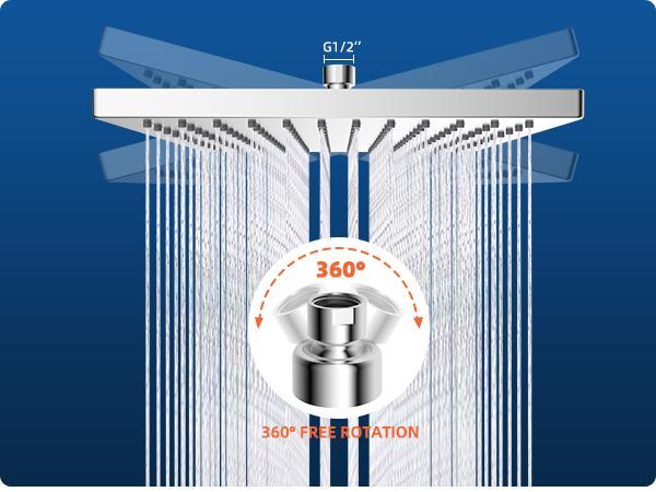 Hibbent Thickness Metal Rain Shower Head,  High Pressure Shower Heads, Square Large Bathroom Rainfall Shower Head with Adjustable Brass Ball Joint, Waterfall Full Body Coverage, Chrome