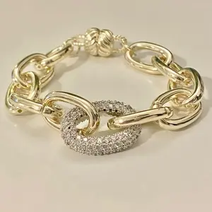 14k Gold Plated Pave Link Magnetic Clasp Bracelet with Sparkling Diamond-Embellished Links