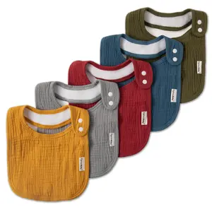 5 Pack Muslin Bibs for Baby Boys Girls, Muslin Baby Bib for Drooling and Teething, Soft Bandana Drool Bibs