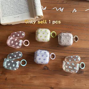 Korean Simple Half-Transparent Six Color Polka Dot Earphone Case for AirPods Pro 3 & 2, Cute Apple AirPods 4 Protection Cover, Earphone Protective Cover