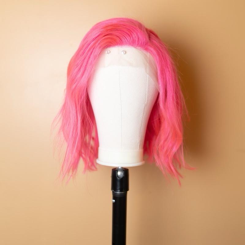 Hot Pink 100% Human Hair Wig - Soft Hair, Custom Color