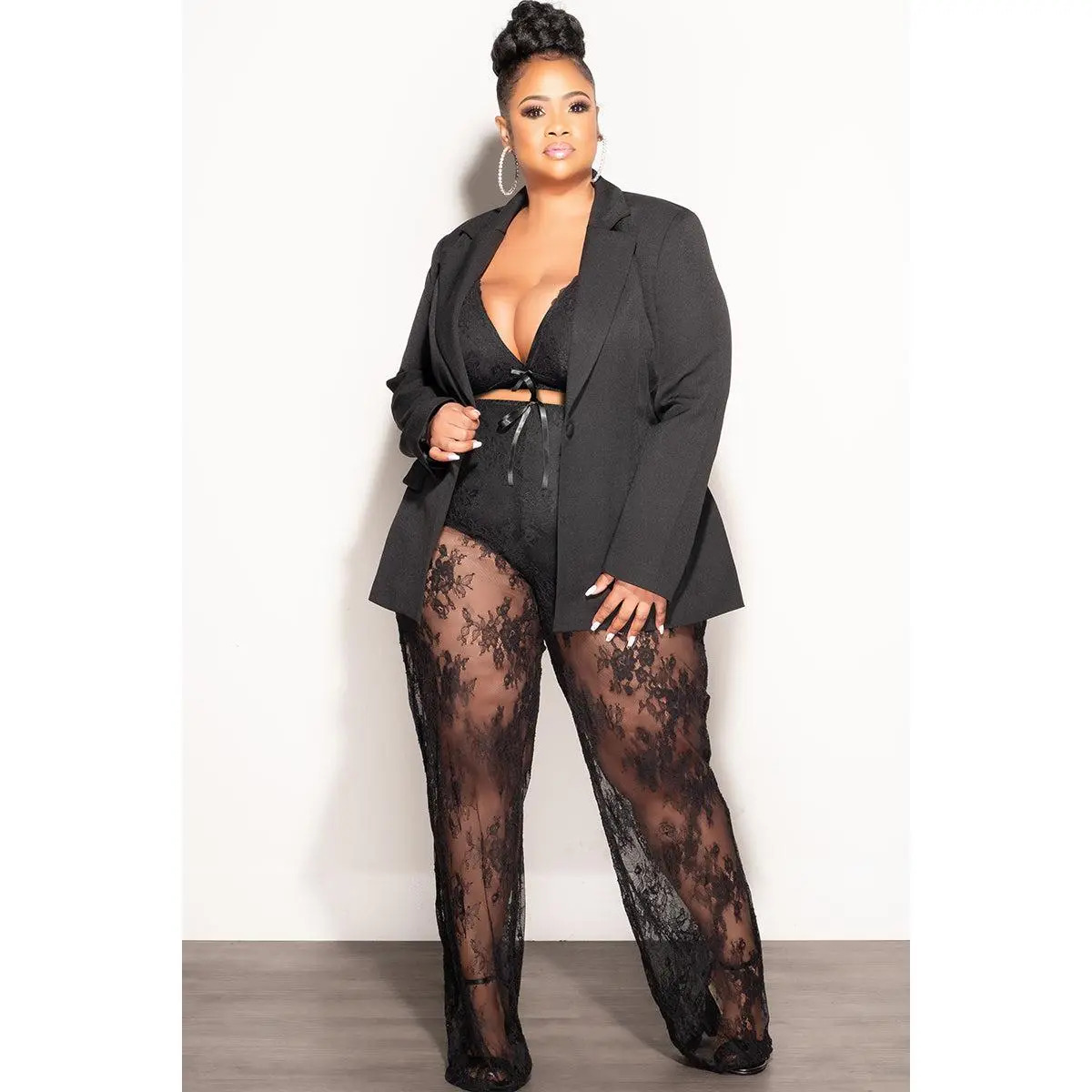 Final Sale Plus Size Lace Pants in Black (Pants Only Blazer Sold Separately)