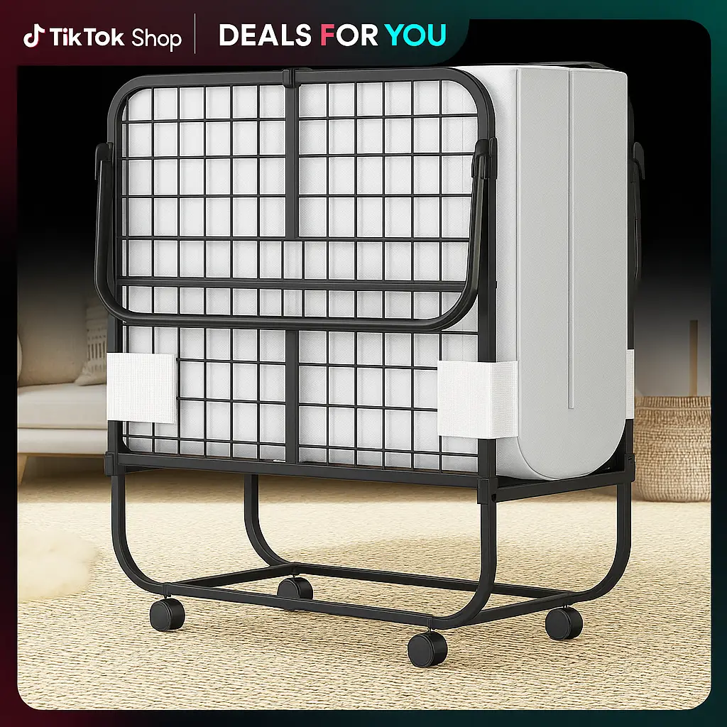 Folding Bed with Mattress, Portable Foldable Bed with Storage Cover, Rollaway Bed for Adults with Memory Foam Mattress and Metal Frame