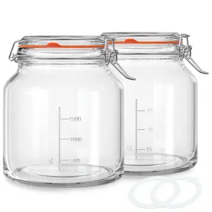 2 Pc 79oz Glass Jar with Lid(2350ML), 0.6 Gallon Mason Jars Wide Mouth with Airtight Lid, Glass Pickle Jar for Food Storage, Cookies, Pickling, Kombucha(Includes 2 Spare Seals)