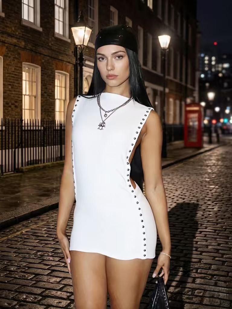 Summer Basic Sleeveless Hollow Out Mini Dress |Slim Fit Street Style Casual #SummerWomenswear#StreetStyleFashion #BasicDress #CasualWear