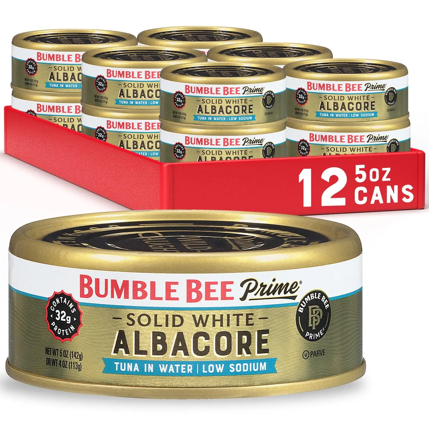 Low Sodium Solid White Albacore Tuna in Water, 12 Pack Easy Open Cans, Wild Caught High Protein Seafood, 5 oz