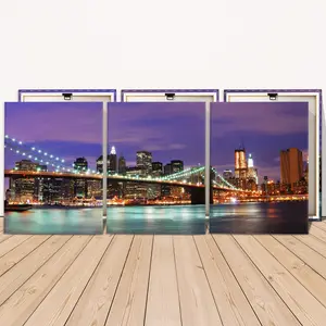 3 Counts Wooden Framed Canvas, Night City Bridge Skyline Images, Exquisite Poster, Perfect Living Room Decoration, Modern Art, Fashion Family Poster, Wall Art Decoration, Odorless, Artwork