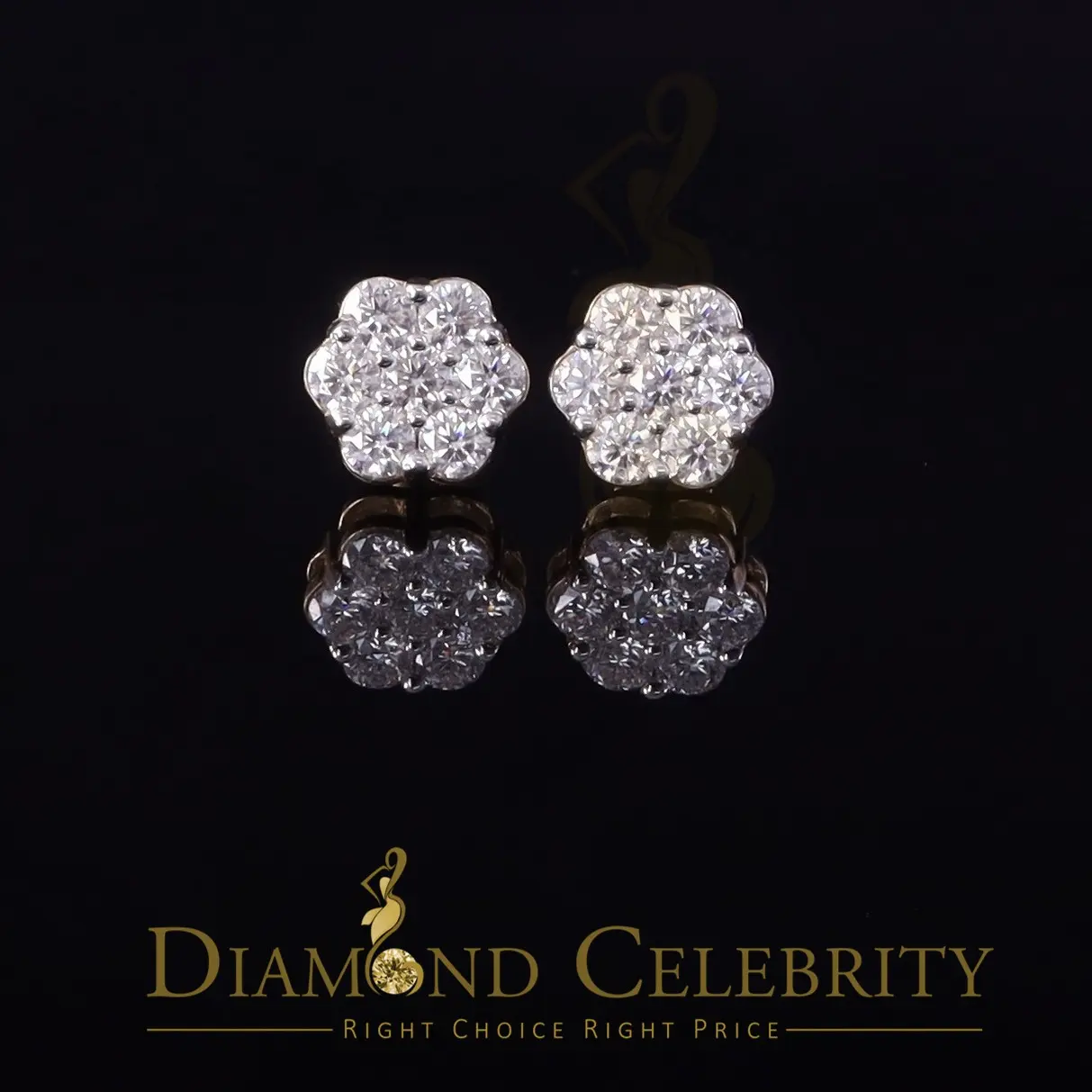 Diamond Celebrity’s Men’s/Womens 925 Silver Yellow 1.66ct VVS ‘D’ Moissanite Floral Stud Earrings