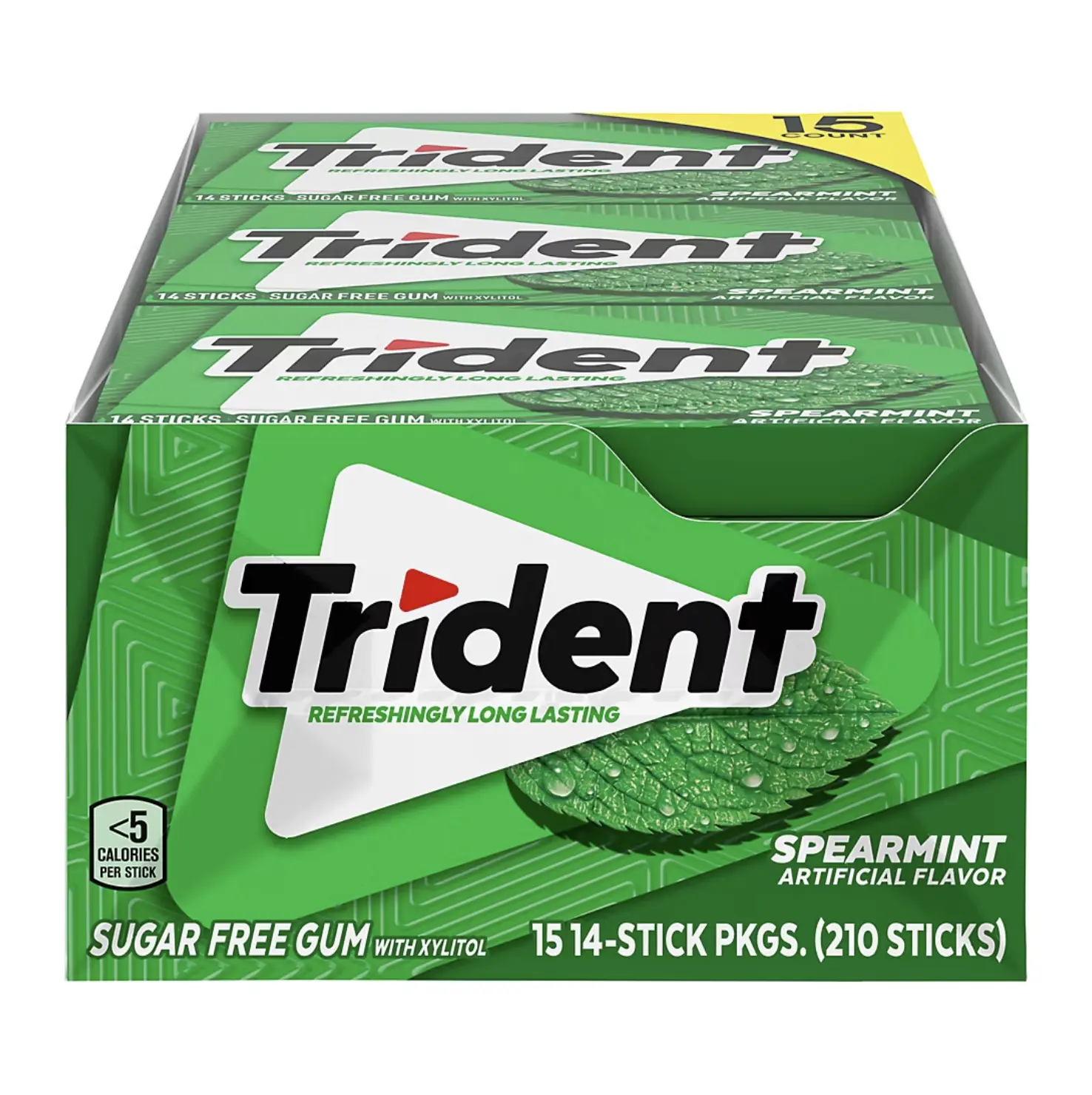 Trident Spearmint Sugar Free Gum, 15 packs