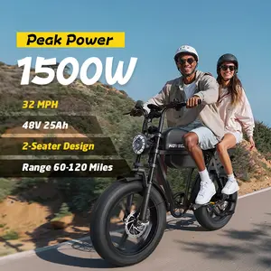 【Black Friday Hovsco】Electric ebike | Peak Power 1500W | Full Suspension | Top Speed 32 MPH | Range 60-120 Miles | 48V 25Ah Removable Battery | 2-Seater Design | LED Headlights | 20-Inch All-Terrain Fat Tires | UL 2849 Certified ebike
