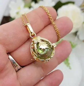 Gold Plated Floral Teardrop Locket: Glass Orb Cremation Jewelry | Urn Necklace | Ash Holder Pendant