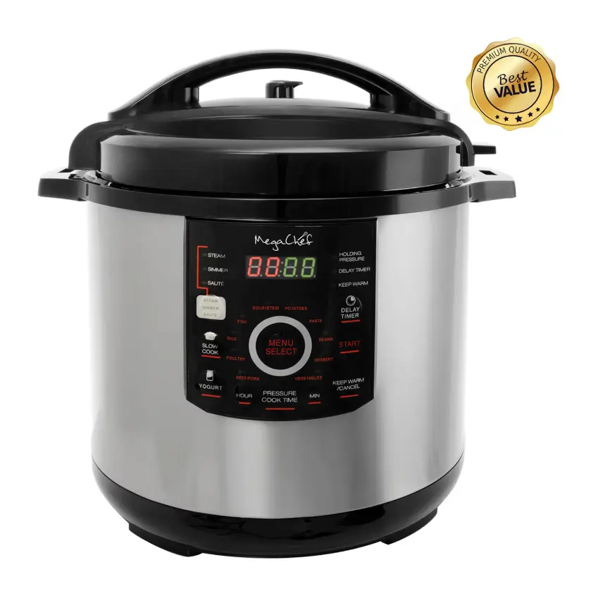 MegaChef 12 Qt Electric Pressure Cooker, Large Programmable Pressure Cooker and Multi Cooker with Digital Controls, Multiple Cooking Functions for Meat, Beans, Rice, Soup, Stew and Family Meals