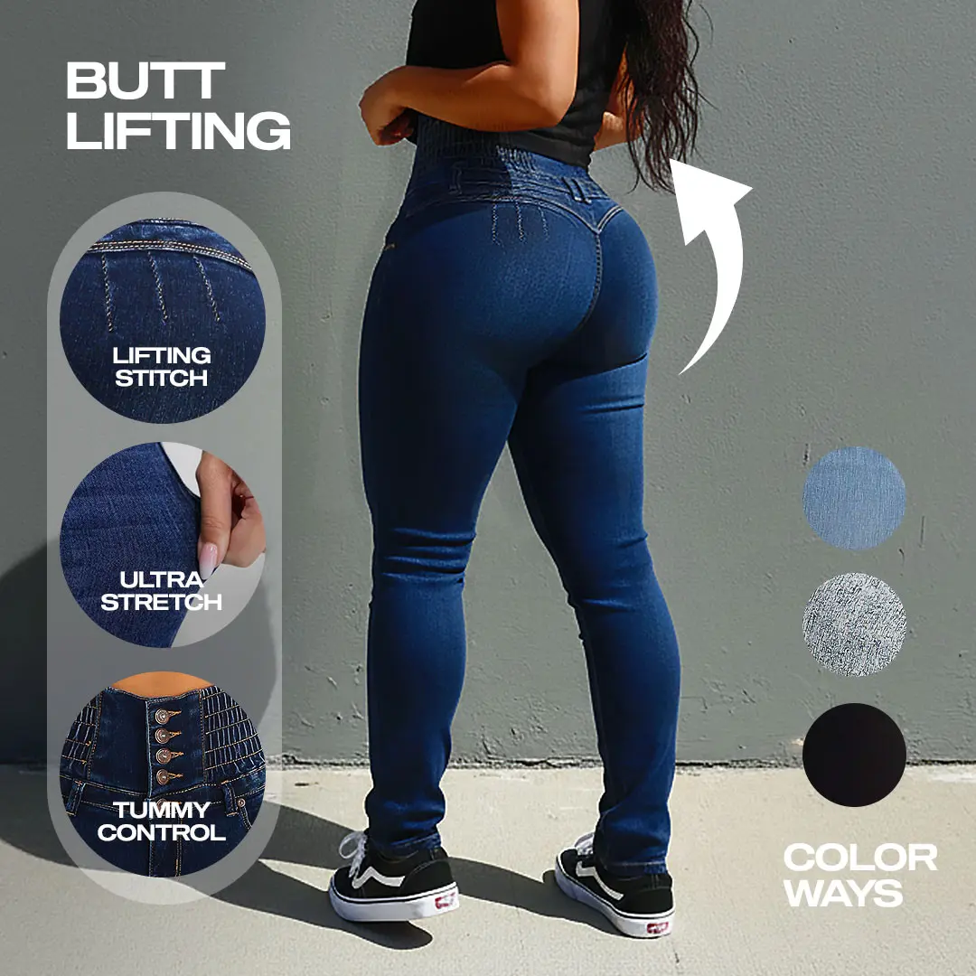 Moda Xpress MX JEANS Ultra High Waist Dark Wash Push Up Levantacola Skinny Jeans – Spandex Waistband, Extra Tummy Control, Stretchy Material