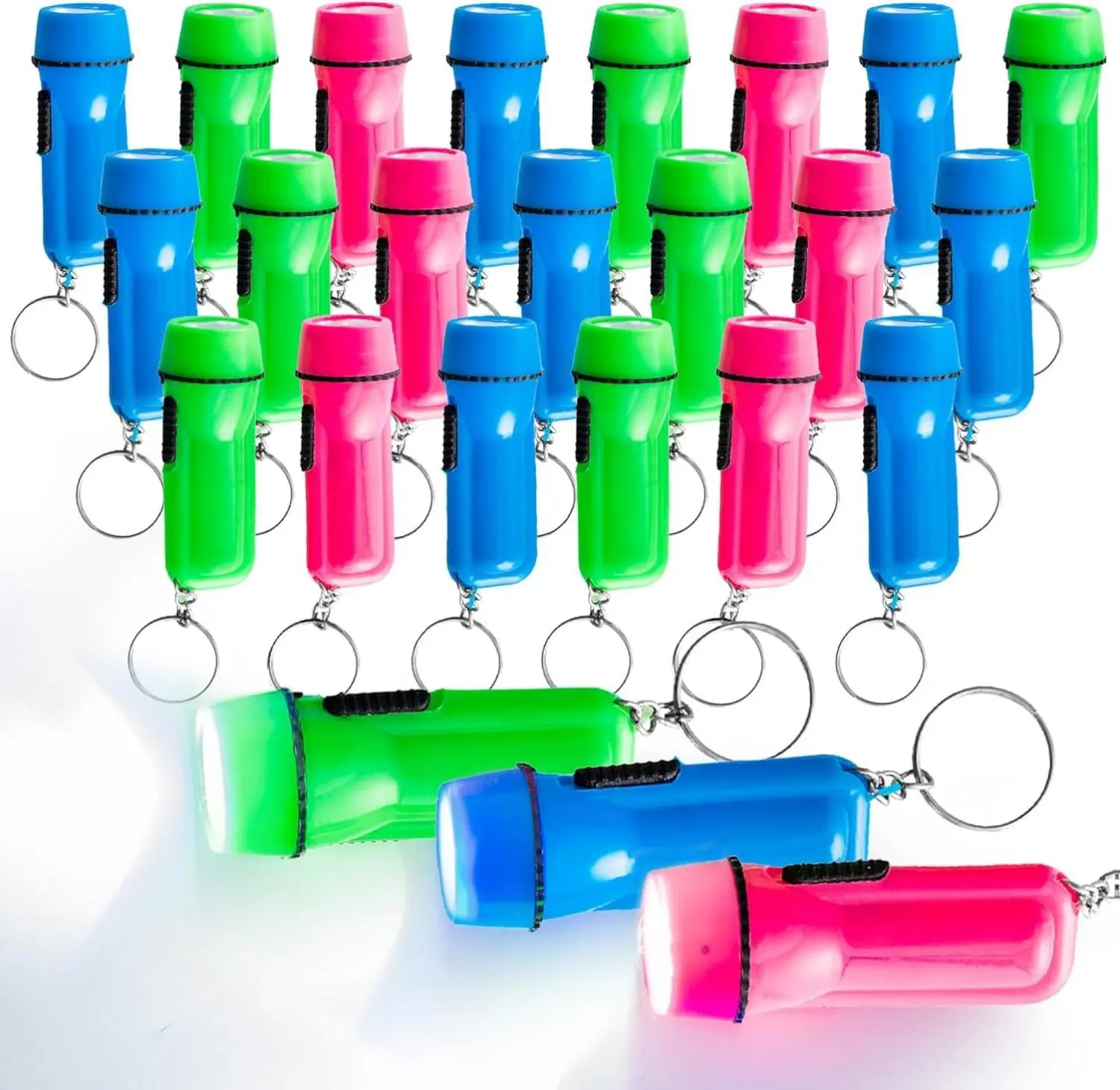 Mini Plastic Flashlight Keychain Bulk for Kids Assorted Colors LED Flashlight Keyring Lightweight and Portable Light - Perfect for Hiking, Cycling, Camping, Party Favors. (24 Pieces)
