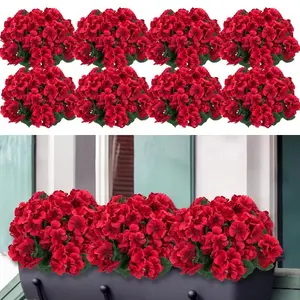 Bunch of 8 13.77 inches Artificial Geranium Flowers, Red Artificial Flowers, Silk Geranium Flowers, UV Resistant Garden Plants for Outdoor, Yard Decoration, Home, Kitchen, Table Decoration