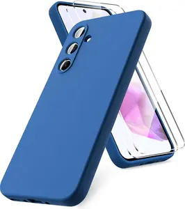 Case for Samsung Galaxy A35 5G Case, 2 Pack Tempered Glass Screen Protector, Soft TPU Liquid Silicone Case, Shockproof Rubber Silicone Gel Case Accessories Protection