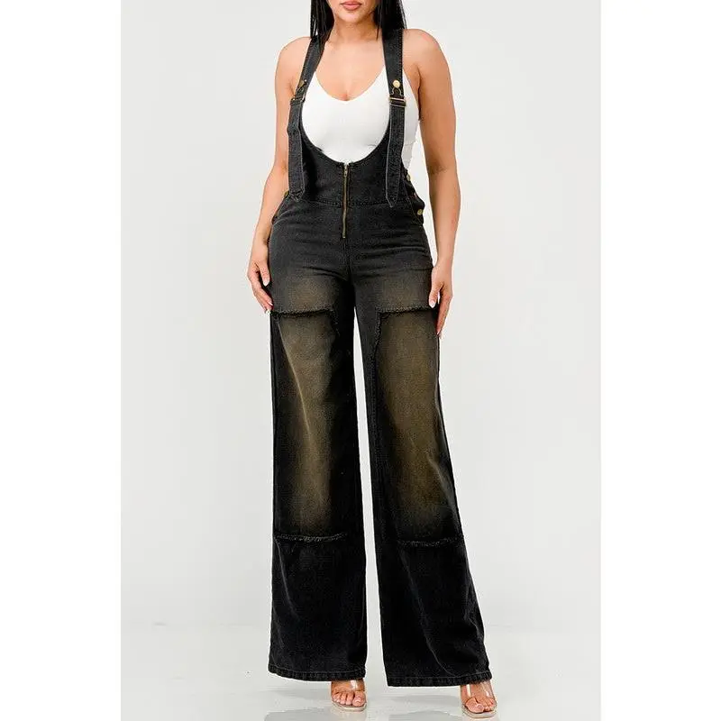 Urban Noir Denim Overalls Black Jumpsuit