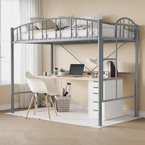Loft Bed Twin Size with Ladde and Arched Guardrail,Heavy Duty Metal Loft Bed Frame for Kids and Adults,Sturdy Steel Slats Support,Small Space Saving Design,No Box Spring Needed,Gray