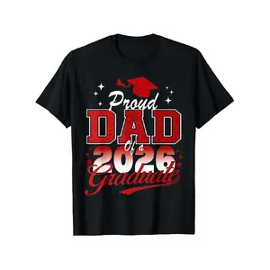 Men's Graphic Short-Sleeve T-Shirt - Proud Dad of a 2026 Graduate Design with Red Class Colors & Lettering, Casual Round Neck Menswear Top for Graduation