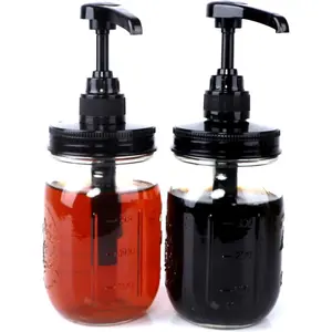 Glass Mason Syrup Sauce Bottle With Dispenser Pump 16 Oz Mason Jar Honey Coffee Syrup Condiment Ketchup Container Food Grade Airtight & Leak-Proof -2 set