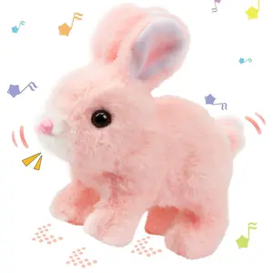 Hopping Rabbit Interactive Electronic Pet Plush Bunny Toy with Sounds and Movements Animated Walking Wiggle Ears Twitch Nose Gift for Toddlers Birthday