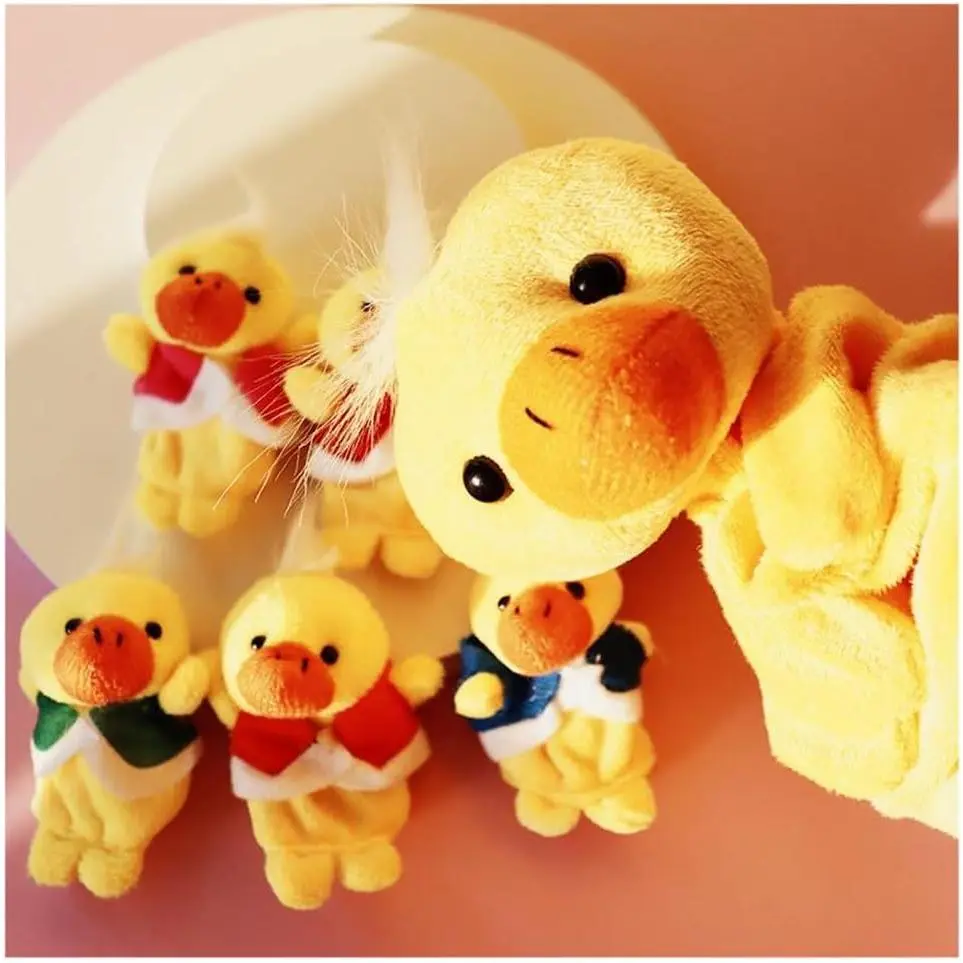 5 Little Ducks Finger Puppets for Kids, 6 Pack Plush Finger Puppets Toy, Storytelling Theater Role Play, Bedtime Story for Toddlers