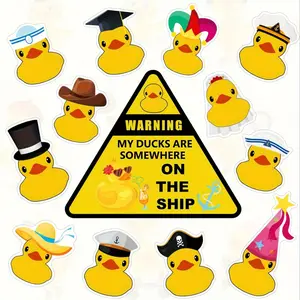 13pcs Duck Cruise Themed Magnetic Door Decor Set - Fridge Magnets Reusable Rubber Duck Stickers for Fridge, Car & Kitchen Refrigerator Magnet