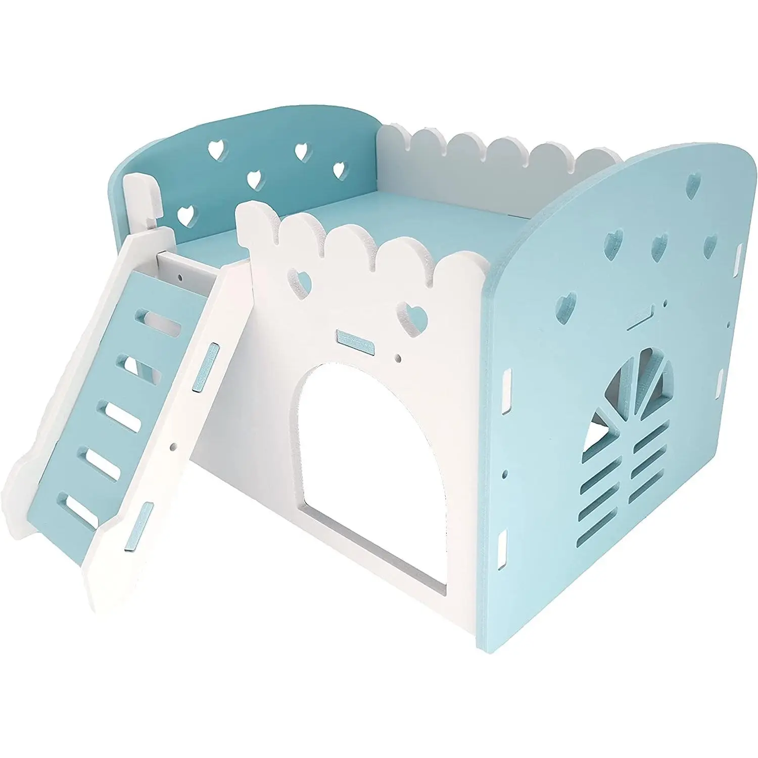 Small Animal Bunkbed House Hideout Detachable Habitat Hut Exercise Playground for Chinchilla Rat Hamster Hedgehog (Medium, Blue)