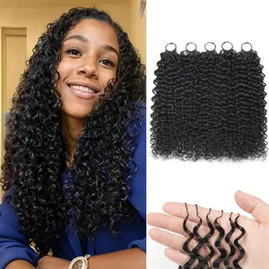 Human Crochet Hair for Black Women Curly Knotless Human Hair Crochet Bundles 18 Inch 50g Pre-Separated Feather Crochet Human Hair Wet and Wavy Invisible Crochet Hair