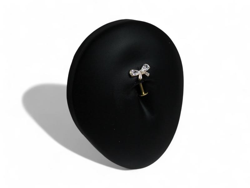 Bow Belly Button Ring Gorgeous Cz Gem Decor Gold Silver Threadless Push Pin Piercing Jewelry for Women