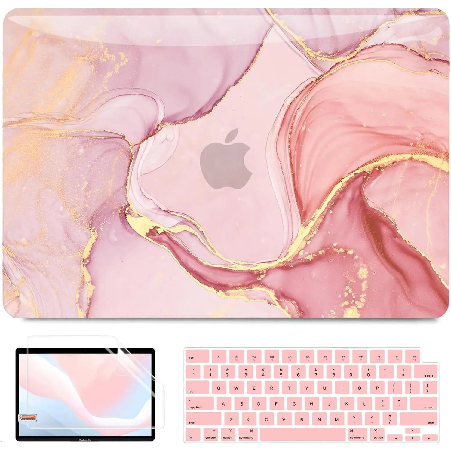 Compatible with MacBook Pro 13 inch Case M2 2025 2024 2023 2022 2021-2016 A2338 M1 A2251 A2289 A2159 A1989 A1708 A1706, Plastic Hard Shell Case+Keyboard Cover+Screen Protector, Pink  Marble