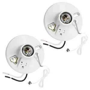 Lamp holder with grounding socket, ceramic zipper fixture, E26/E27 base, pack of 2, UL certified