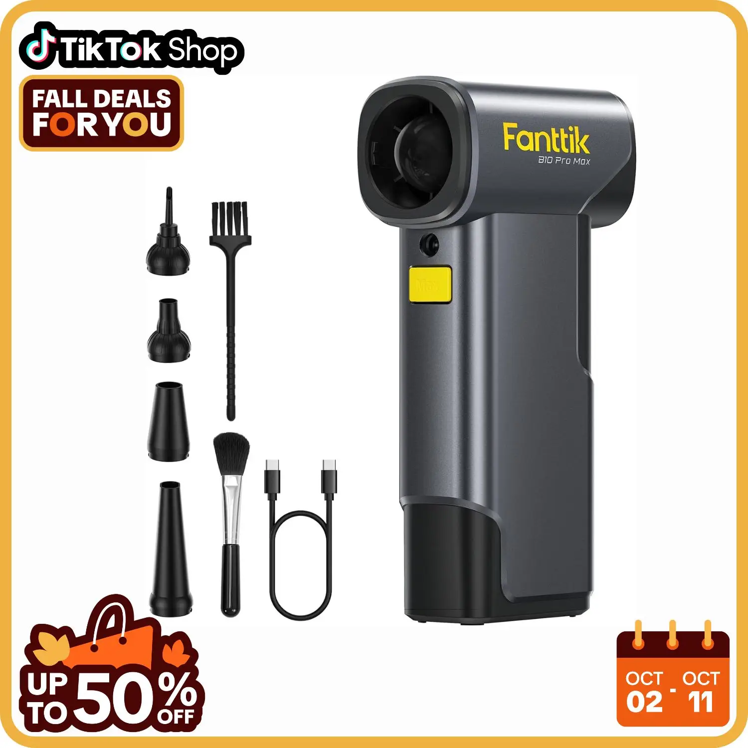 Fanttik B10 Pro Max 7.2V Electric Air Duster, Cordless Duster with 130000 RPM Brushless Motor, 6 Adjustable Levels, 28.8wh Rechargeable Battery, Air B