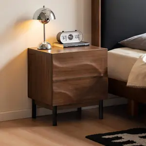 YESWOOD FAS-Grade Black Walnut Nightstands w/2 Drawer, Mid Century Modern Night Stand for Bedroom, Small Bedside Table for Low Profile, Wooden Night Stands with 4 Metal Legs,silent slide,  13.78"D x 17.72"W x 19.76"H