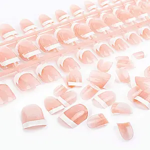120PCS Natural French Fake Nails Kit, Acrylic Short Press on Nails with Nail Tips, Files, Stickers & Stick, 12 Sizes False Nails Set for DIY Nail Art
