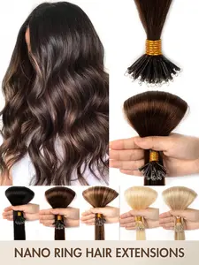 Nano Ring Beads Hair Extensions 50pcs, High-Quality Human Hair, Natural Highlight Pre-bonded Nano Rings, Seamless Attachment Non-Damaging, Silky Glossy, Quick to Fit & Easy to Maintain, Daily Wear for Work & Dates