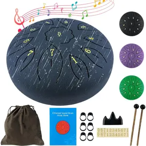 Rain Drum for Outside When It Rains, 6 Inches 11 Notes Steel Tongue Drum with Drumsticks, Holder, Finger Paddle, Music Book, Travel Bag,  Echos Drum Rain Chimes for Outside Garden