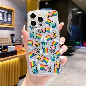 Cute Cartoon Cat Tpu Anti-Drop Protective Phone Case for iPhone 6/7/8/x/XS/XR/XS Max/11/12/13/14/15/16/17 Pro Max, Perfect Gift for Women & Girls