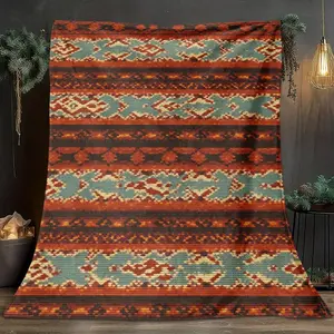 1pcs Ethnic Geometric Pattern Carpet-Themed Flannel Blanket, Digital Printing, Sofa Bed Cover Blanket, Skin-Friendly And Soft, Suitable For Birthday And New Year Gifts All Year Round