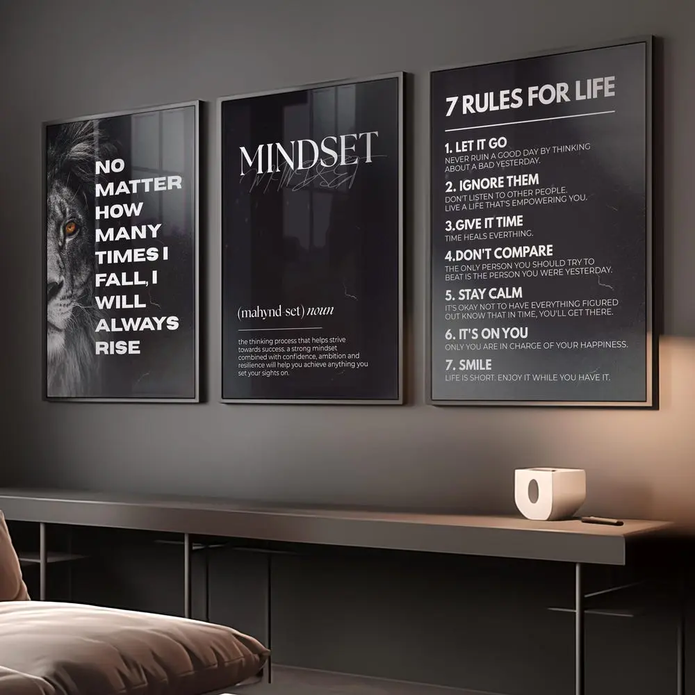 Set of 3 Mixed Motivational Wall Definition Art Prints for Men – Masculine Gym Decor, Office Prints,Black Poster Prints,Inspirational Poster