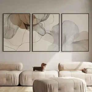 3 Pieces Geometric Shapes Canvas Art, Modern Nordic Wall Mural, Minimalist Line Home Art, Contemporary Gallery Decor, Neutral Tone Painting, Wall Decor for Living Room and Bedroom, Framed or Unframed Options Available.