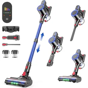Self-Standing Cordless Vacuum Cleaner - 45kpa, 500W Powerful Suction for Pet Hair, 50Min & 8-in-1 Handheld Cordless Vacuum | HEPA Filter with LED Display | For Carpets, Floors & Car | Wall Mountable