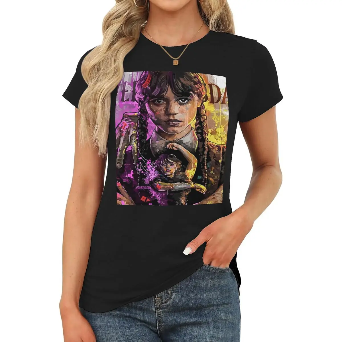Women's Graphic T-Shirt, Wednesday Addams Casual Cotton Blend Shortsleeve Top with Slimming Fit for Birthday, Thanksgiving, Easter & Teacher Gifts, Cute, Round Neck, Tshirt, Valentines Day, Baby, Lady, Polyester Blend, Graphic Print, Party, Simple, Style,