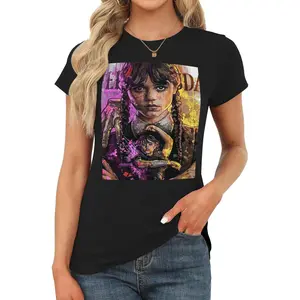 Wednesday Addams   Women's round-neck short-sleeved T-shirt, slimming top for going out, sexy basic style T-shirt