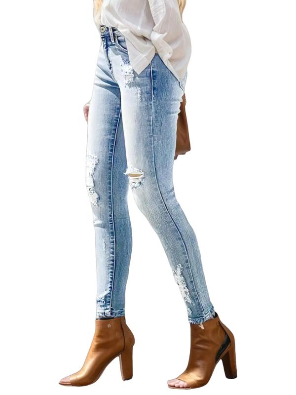 Jeans Women's High Elastic Slim Fit Stretch Ripped Plus-Size High-Waist Distressed Denim Comfortable Trendy Fit Breathable Soft Cotton Blend