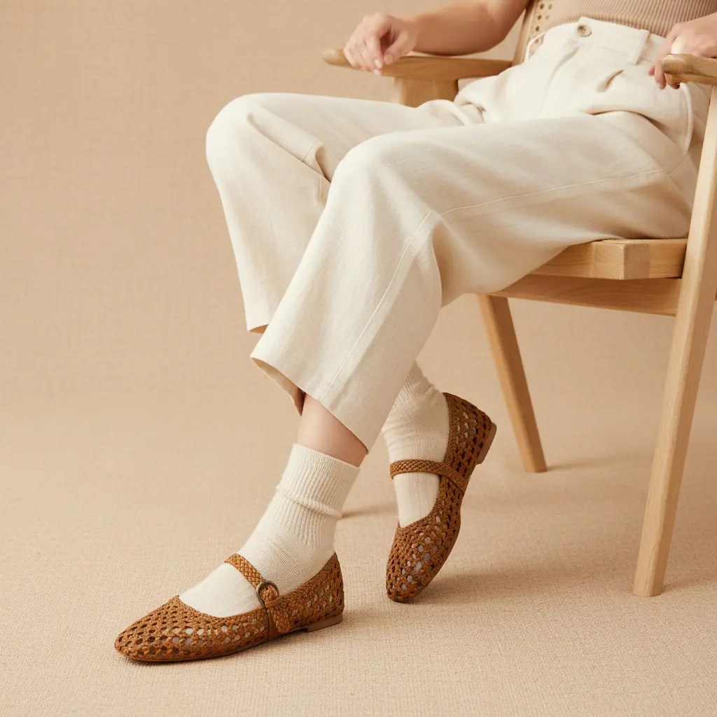 Amazon.com | CUSHIONAIRE Weston Hand Woven Mary Jane Flats  Hand Woven Vegan Leather Mary Jane Flats with Memory Foam Cushioning main image 1